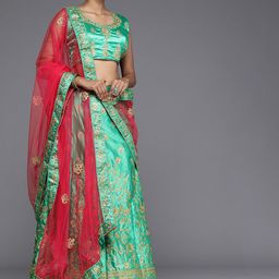 Mitera Green & Pink Woven Design Semi-Stitched Lehenga & Unstitched Blouse With Dupatta-43
