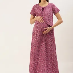 Nejo Printed Maxi Cotton Maternity Nightdress-image-70