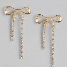 Forever New Gold Plated Crystal Studded Contemporary Drop Earrings-image-75