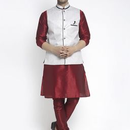 Benstoke Men Maroon Solid Kurta with Churidar-picture-29