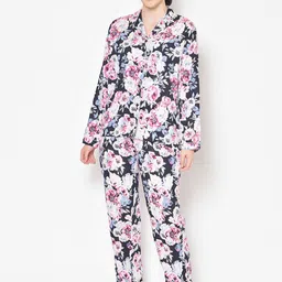 Cation Women Navy Blue & Pink Printed Night Suit-image-85