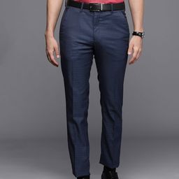 Louis Philippe Men Navy Blue Textured Slim Fit Formal Trousers-image-46