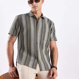 HERE&NOW Men Multi Stripes Striped Casual Shirt-image-35