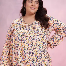 DressBerry Curve Print Tie-Up Neck Puff Sleeve Top-picture-44
