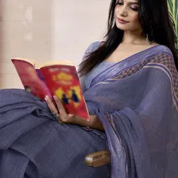 Satrani Checked Pure Linen Ready to Wear Saree-image-64