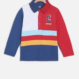 MINI KLUB Boys Red Colourblocked Polo Collar Pure Cotton T-shirt-image-1