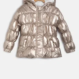MINI KLUB Girls Gold-Toned Solid Puffer Jacket-image-46
