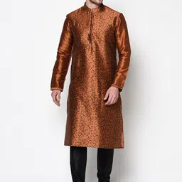 DEYANN Men Brown & Black Printed Kurta with Churidar-50