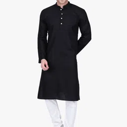 RAJUBHAI HARGOVINDAS Men Black & White Solid Kurta with Pyjamas-picture-41