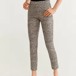 MANGO Women Beige & Black Printed Cropped Trousers-image-74