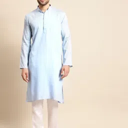 RAJUBHAI HARGOVINDAS Men Blue Pastels Kurta-picture-30
