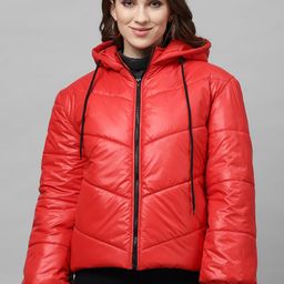 Athena Women Red Solid Lightweight Padded Jacket-picture-7