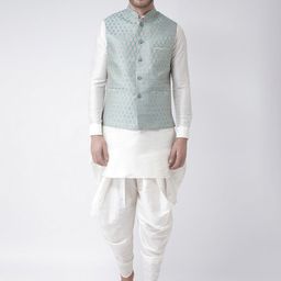 LAMAAYA Men Blue & Off-White Self Design Kurta with Patiala-picture-16