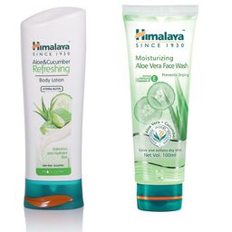 Himalaya Set of Aloe & Cucumber Refreshing Body Lotion & Moisturizing Aloe Vera Face Wash-85