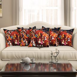 SEJ by Nisha Gupta Multicoloured Set of 5 Printed 16'' x 16'' Square Cushion Covers-19