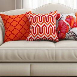 SEJ by Nisha Gupta Orange & White 16" x 16" Set of 3 Square Printed Cushion Covers-0