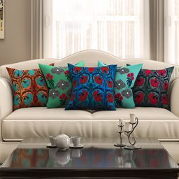 SEJ by Nisha Gupta Multicoloured 16" x 16" Set of 5 Square Printed Cushion Covers-14
