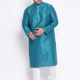 KISAH PLUS Men Teal Solid Straight Kurta-21