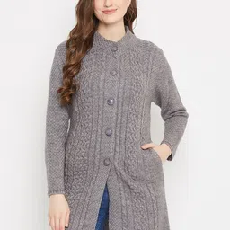 Zigo Women Grey Self Design Longline Cardigan-image-63