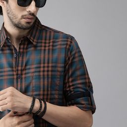 Roadster Men Teal & Brown Checked Sustainable Casual Shirt-image-38