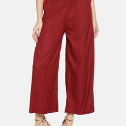 TWIN BIRDS Women Maroon Solid Wide Leg Palazzos-image-32