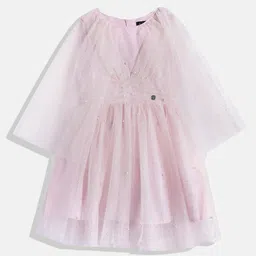 Allen Solly Junior Girls Cape Sleeve Shimmer Embellished Fit & Flare Dress-image-9