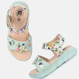 YK Kids Floral Mint Bloom Printed Open Toe Flats-9
