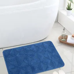 Saral Home Blue Modern Soft Cotton Textured Anti Slip 110 GSM Bath Rug-34