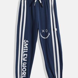 Happy Faces Boys Typography Print Pleated Pure Cotton Joggers-image-99