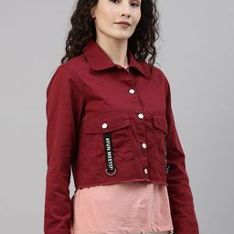 Campus Sutra Women Maroon Cropped Tailored Jacket-image-30