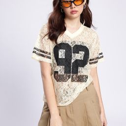 glitchez Relaxed Varsity Print Lace Top-image-27