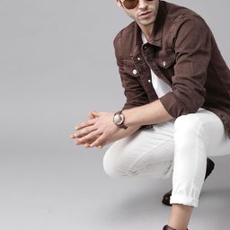 Roadster Men Coffee Brown Solid Denim Jacket-picture-5