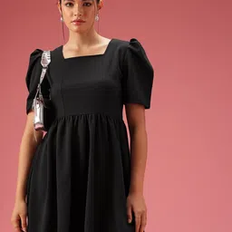 DressBerry Gathers Detail Puff Sleeve A-Line Dress-28