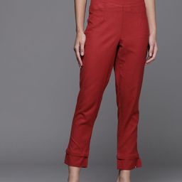 Biba Women Maroon Cropped Trousers-image-85