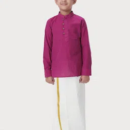 Ramraj Boys Striped Pure Cotton Shirt & Veshti-20