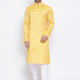 NAMASKAR Men Yellow Woven Design Straight Kurta-image-70