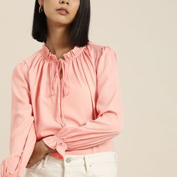 her by invictus Puff Sleeves Tie-Up Neck Top-56