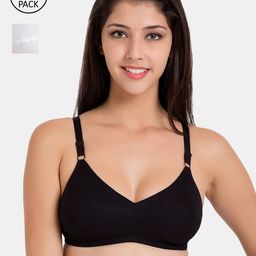 Souminie Pack Of 2 Solid Non-Wired Non Padded Everyday Bra SLY-931-BLK-2PC-WH-30B-58