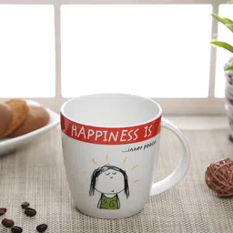 CLAY CRAFT Set of 2 White & Red Printed Ceramic Coffee Mugs-9