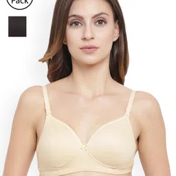 Floret Pack Of 2 Black & Beige Solid Non-Wired Lightly Padded T-shirt Bra-picture-31