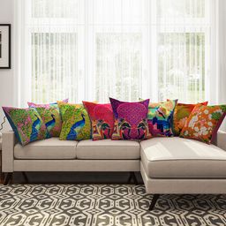 SEJ by Nisha Gupta Multicoloured 16" x 16" Set of 8 Square Cushion Covers-17