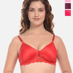 FIMS Red & Pink Pack of 4 Cotton Lightly Padded Bra-image-80