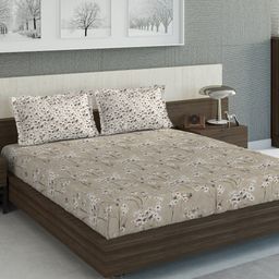 DDecor Beige & Off-White Floral Printed Double King Bed Cover With 2 Pillow Covers-19