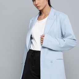 Reebok Classic Women Blue Double-Breasted Oversized Fit Solid Blazer-picture-25