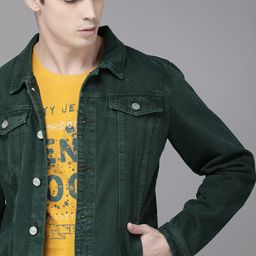 Roadster Men Teal Blue Solid Denim Jacket-23