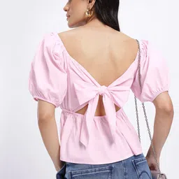 glitchez Square Neck Tie-Up Detail Empire Top-image-18