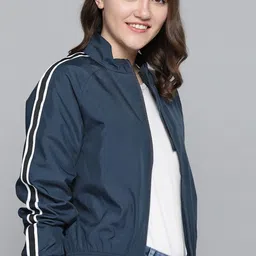 Mast & Harbour Women Navy Blue Bomber Jacket-picture-25