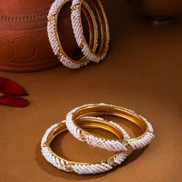 Anouk Set of 4 Gold Plated Pearl Studded Bangles-15