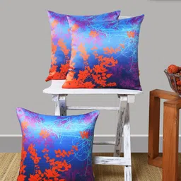 ANS Purple & Orange Set of 3 Floral Square Cushion Covers-41