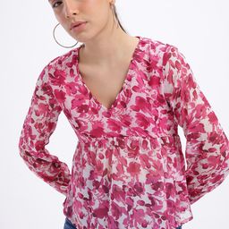 glitchez Floral Print Puff Sleeve Gathered Empire Top-image-33